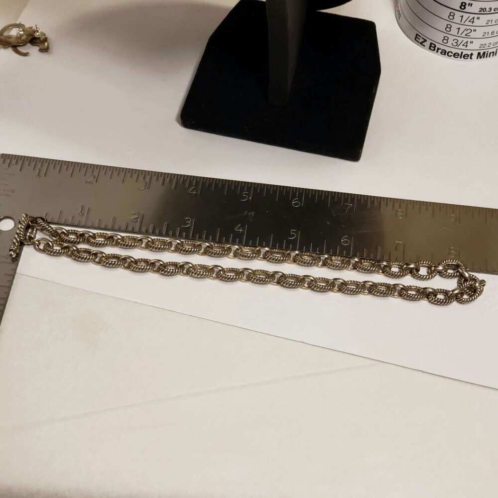 Vintage Sterling Silver 925 Marked Rope Chain Link Necklace With Toggle Closure - Picture 6 of 7